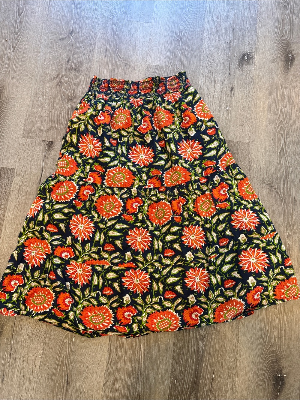 Floral Tiered Maxi Skirt in Black and Red